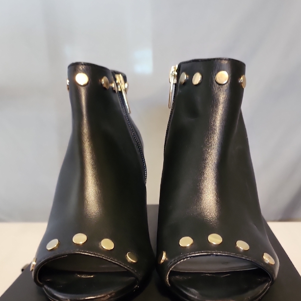 Vince Camuto Black and Gold Heeled Boots with Studded Detailing - Picture 3 of 8